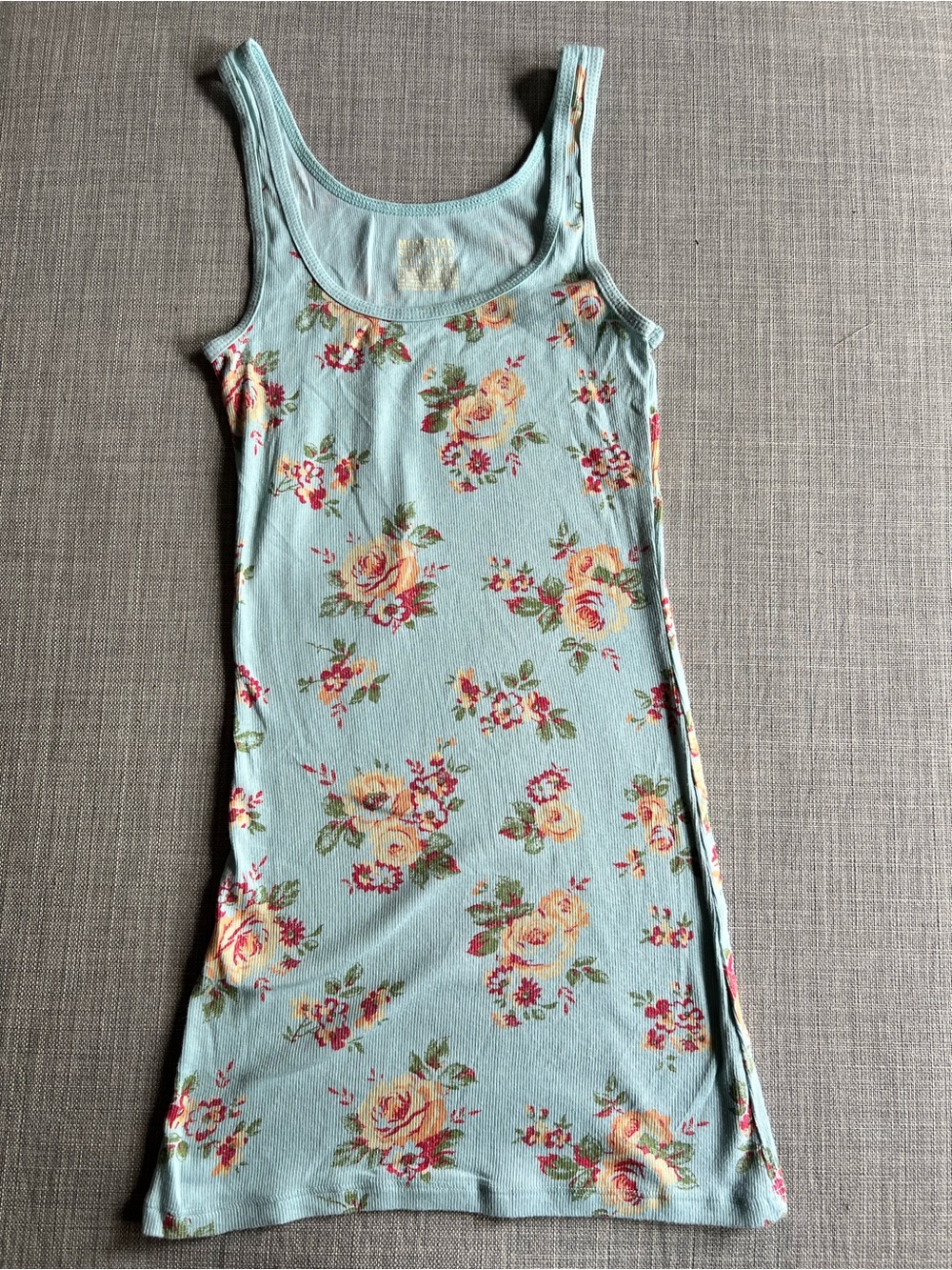 Mossimo Supply Co. Aqua and Vintage Floral Long and Lean Ribbed Tank Top S